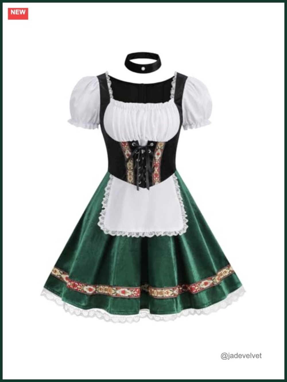 Women's Bavarian Dirndl Costume Dress with Choker - Oktoberfest Halloween